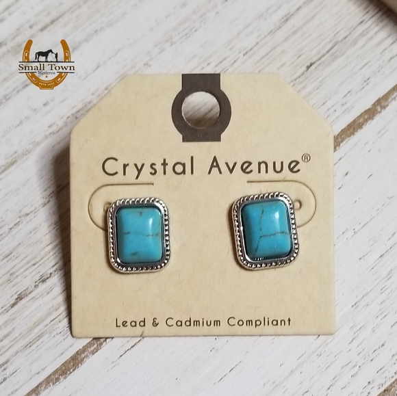 Square Faux Turquoise Studs - Picture 1 of 1